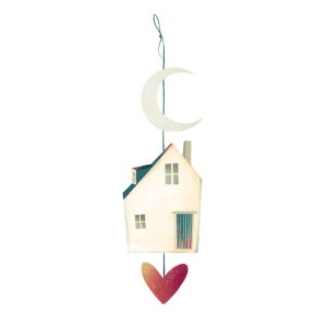 Petit mobile «maison porte-bonheur» bleu